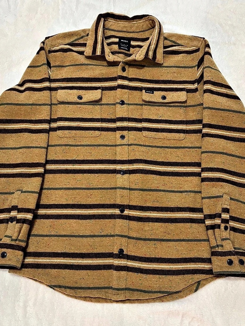 RVCA Men's Long Sleeve Striped Heavyweight Blanket Long Sleeve Button Size M